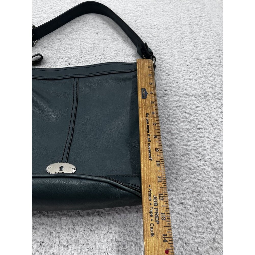 Women's Fossil Teal Leather Slouchy Hobo Shoulder Bag Silver Tone Hardware - Picture 6 of 14